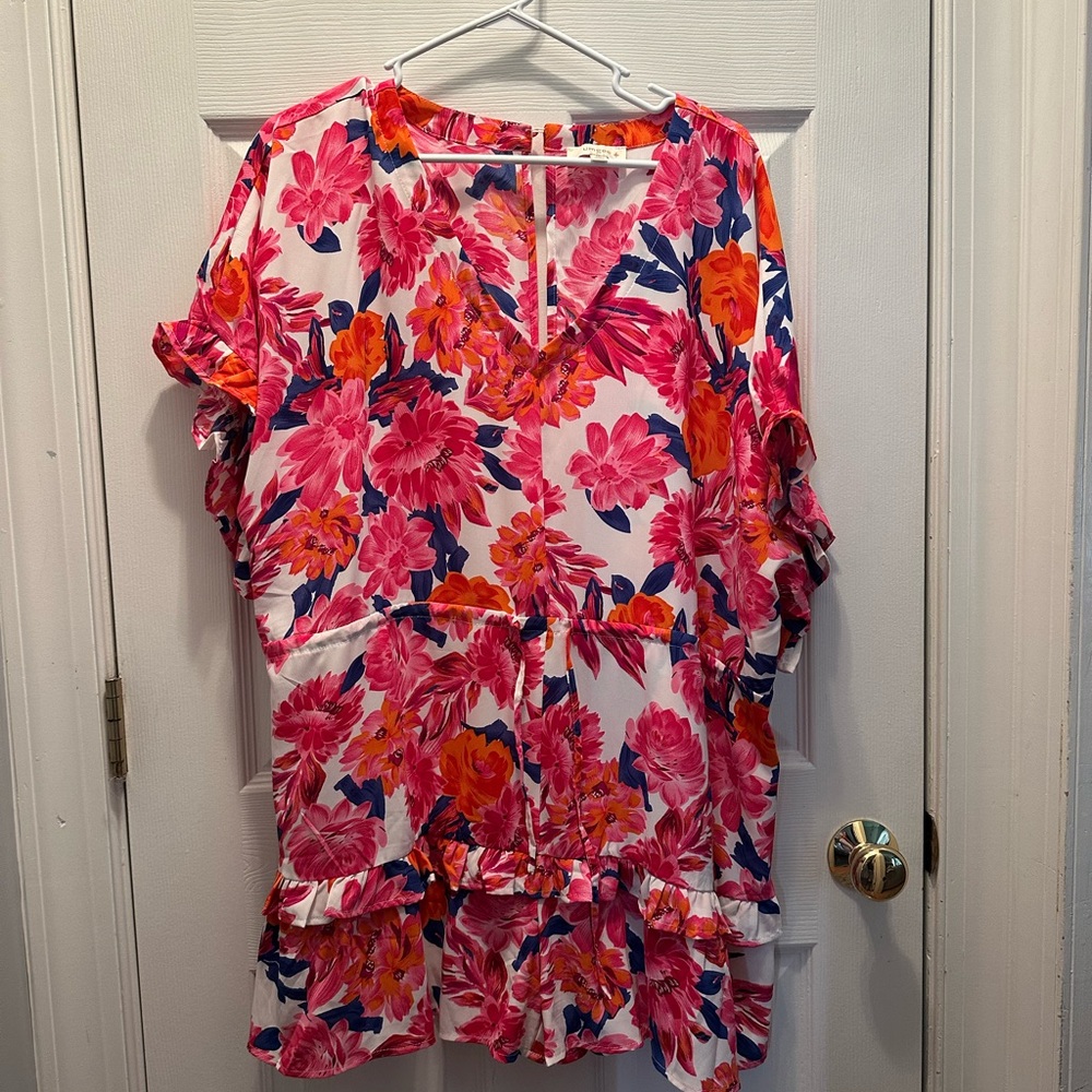 Umgee Pink and Orange Floral Blouse